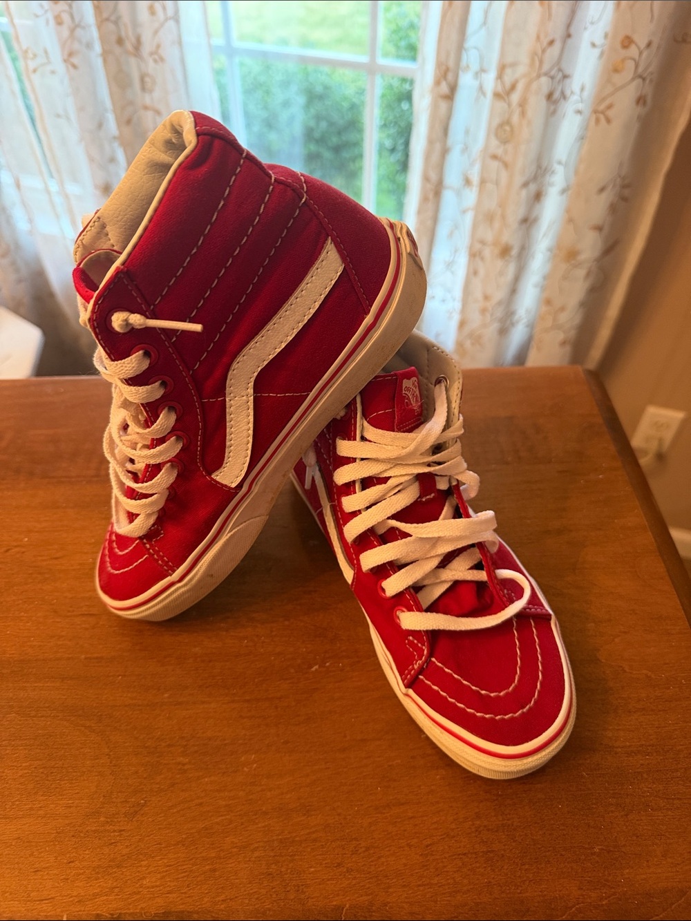 Vans Kids Red and White Sk8-Hi Canvas Sneakers